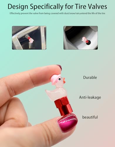 4-Pack Handmade Glow-in-The-Dark Pink Duck Valve Stem Caps for Schrader Valves, Adorable Car & Bike Accessory, Cute Auto Decor, Unique Wheel Accent, Fun Gift for Car Enthusiasts