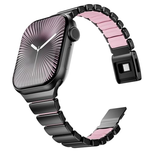 Image of Magnetic Slim Metal Band Compatible with Apple Watch Bands for Women Series 11 10 46mm 45mm 44mm 42mm SE 9 8 7 6 5 4 38mm 40mm 41mm 3 /2 /1,Luxury Stainless Steel Strap Silicone Link For iwatch