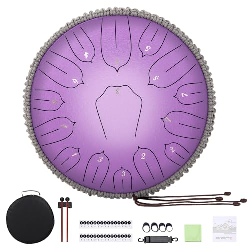 Steel Tongue Drum 12 Inch 15 Notes: Handpan Drums Set with Music Book Mallets Carry Bag - Hand Pan Instrument for Adults Musical Education Meditation Yoga Chakra (Purple)