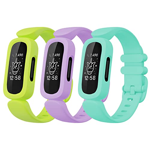 Faychey Compatible with Fitbit Ace 3 Wristband for Kids Aged 6+ Years Old, Cute Colorful Silicone Rubber Sports Wristband Adjustable Waterproof Wristband Compatible with Fitbit Ace 3 for Girls and