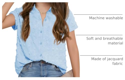 Image of Haloumoning Girls Button Down Shirts Short Sleeve Kids Casual Chiffon Blouse Summer Tops T-Shirt