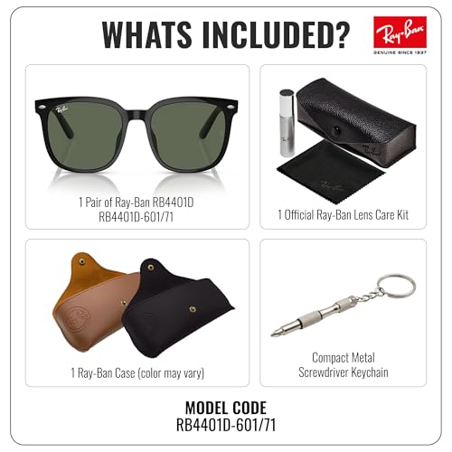 Image of Ray-Ban RB4401D Square Shaped Sunglasses for Men & Women with Official RAYBAN Eyewear Kit
