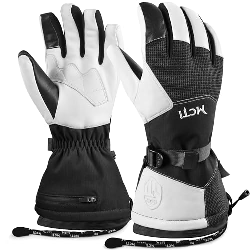 MCTi Leather Ski Gloves Men's Waterproof Touch Screen Long Gauntlet