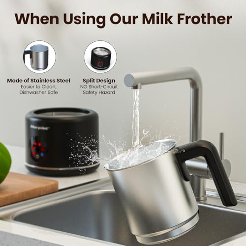 Image of Large Electric Milk Frother and Steamer, 16.9oz /500ml Milk Steamer and Frother for Latte or Hot Chocolate, Dishwasher Safe, 6 Functions, Enjoy Perfect Milk Froth in 2 Min (Black-Stainless Steel)
