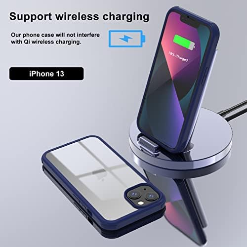 doeboe Compatible with iPhone 13 Case 6.1 inch 2021, Full Body Cover Built-in Tempered Glass Screen Protector Transparent Protective Clear Phone Case, Soft TPU Shockproof Anti-Slip Design (Blue)