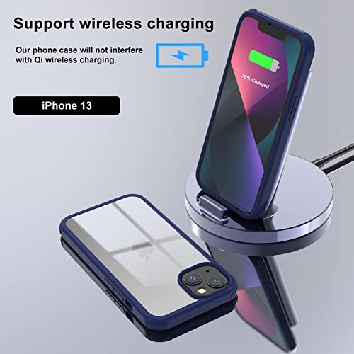 doeboe Compatible with iPhone 13 Case 6.1 inch 2021, Full Body Cover Built-in Tempered Glass Screen Protector Transparent Protective Clear Phone Case, Soft TPU Shockproof Anti-Slip Design (Blue)