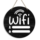 Rustic Round WiFi Password Sign for House - WiFi Password Wooden Hanging Decorations for Home Office - Store Cafe Bar Wooden Hanging Decor, 8X8 Inches (Black) -A23
