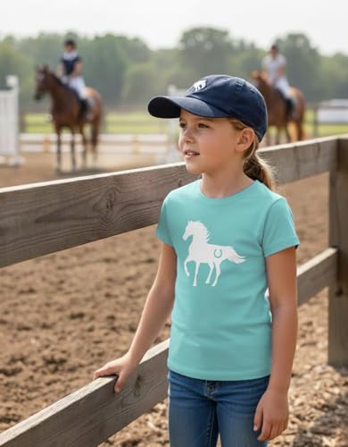 Image of Tstars Fitted Tee for Girls 4th of July Shirt | Patriotic American Cute Kids Heart Graphic Horse T-Shirt