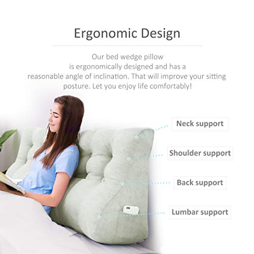 Johnear Curve Wedge Pillows Reading Headboard Backrest Pillow For Sitting Up In Bed Rest, Large Heighten Bolster Pillows Cushion Triangle Support Lumbar Leg Positioning For Couch （Beige Ivory, Queen） #TOP7