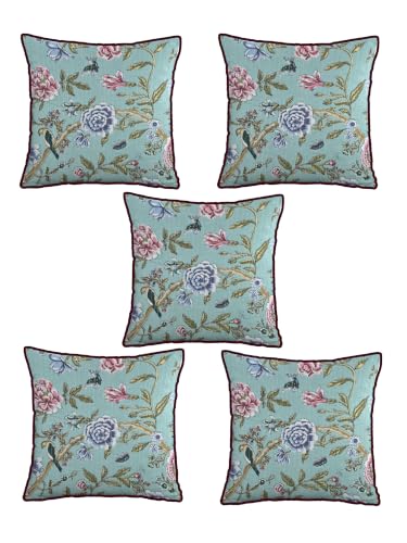 Image of Pure Cotton Quilted Cushion Cover 16x16 Inch | Anokhi Print Decorative Throw Pillow Cover | Soft Cotton Sofa Cushion Cover with Hidden Zipper | Living Room Bedroom Home Decor