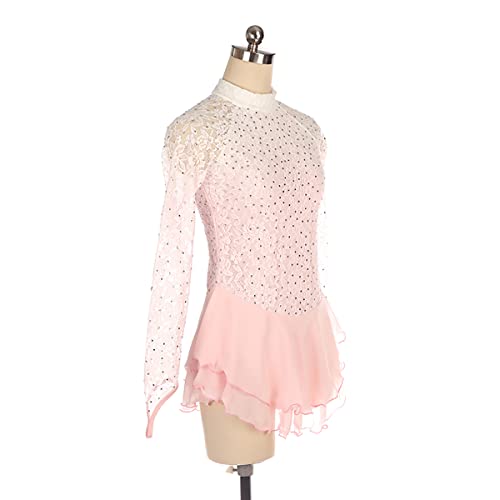 kzytamz Vestido feminino adulto patinação no gelo manga longa gradiente multicolorido strass competi