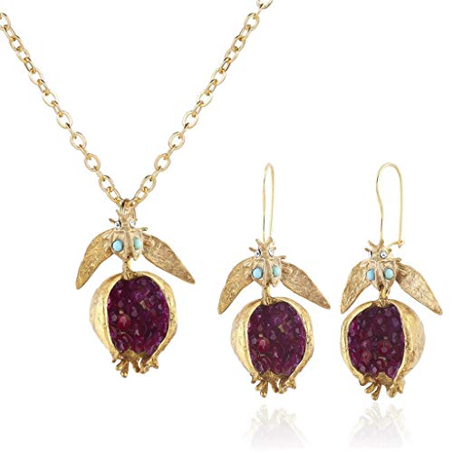 Yooghuge Collares para mujeres y niñas, hermoso juego de joyas con colgante de granada de frutas y granadas, juego de joyas para reuniones, Metal