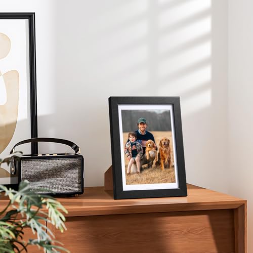 HappyHapi 4x6 Picture Frame Set of 5, Black Frames Display Photo 3.5x5 with Mat or 4x6 without, Gallery Wall Frame Set, Wall or Tabletop Display (Black)
