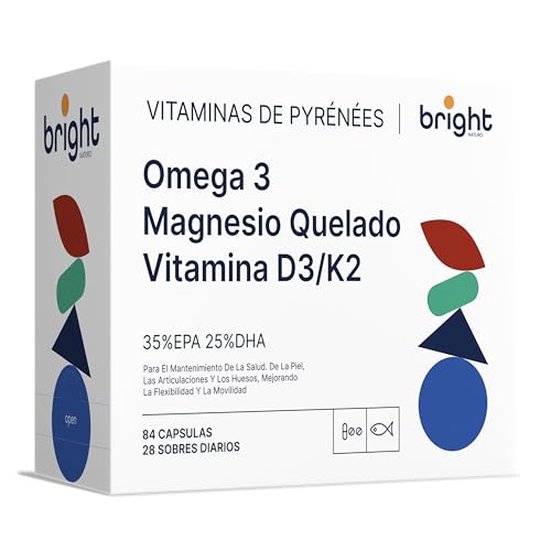Omega 3 Magnesio Vitamina D3 y K2 2000 ui - Gestión de la Edad, 3 Suplementos en 1 Paquete para Fortaleza ósea y apoyo al corazónl. 28 Dosis Diarios