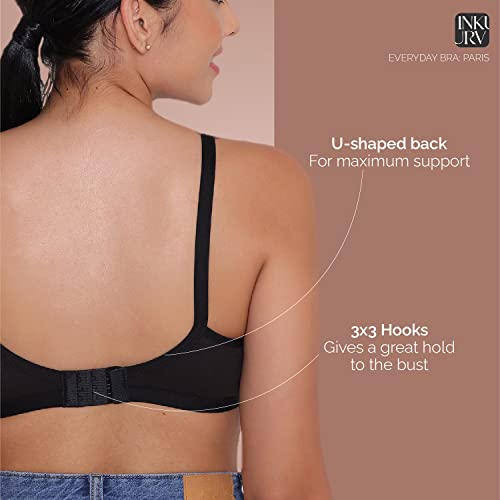 Image of INKURV Everyday Bra for Women's and Girls | Non Padded | Non Wired | Full Coverage Bra in Rich Cotton Fabric - Paris | Combo of 2 |