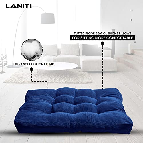 Tufted Extra Large Floor Pillows Seating For Adults, Soft 24" X 24" Floor Cushions For Adults Casual Square Meditation Cushion Cozy Pad, Sitting On Floor Or Chair Pad For Kids Floor Cushion (Navy) #TOP3