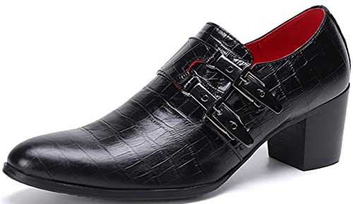 Santimon Mens Loafers Casual Dress Slip On Double Buckles Shoes Genuine Leather Fashion Party Pump Prom Tuxedo Ballroom Singer Bar Disco Mocassins Western Cowboy Heels Shoes for Men2