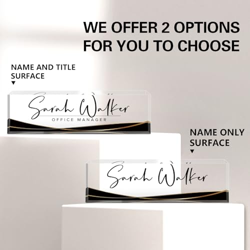 Image of Custom Name Plate for Desk, Desk Name Plate Personalized, Office Decor for Women Men, Acrylic Desktop Accessories, Office Appreciation Gifts for Boss Social Workers Nurse Teacher Employee (Black Stripe)
