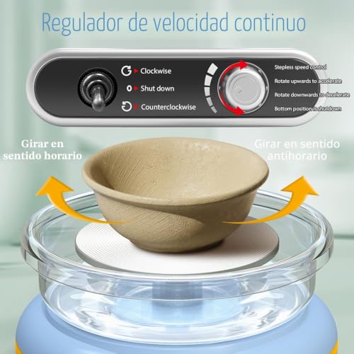 Miniatura 3 de Máquina Eléctrica De Cerámica De 12 Cm Con Velocidad Continua, Rueda De Alfarero De 0 A 200 Rpm, Máquina De Cerámica Con 8 Accesorios, Juego De Manualidades Para Cursos De Cerámica Diy