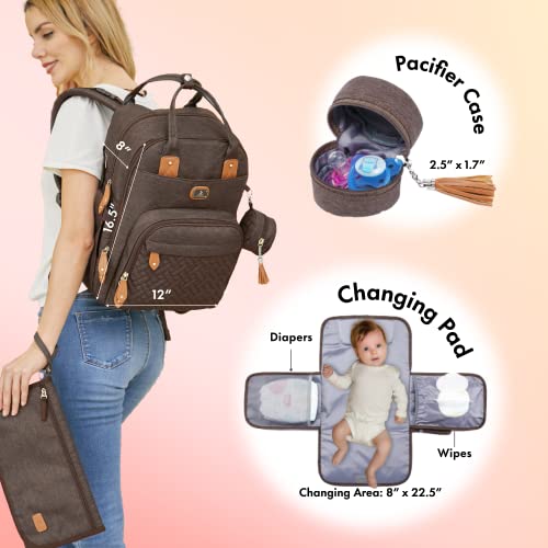 Image of Dikaslon Diaper Bag Backpack with Portable Changing Pad, Pacifier Case and Stroller Straps, Large Unisex Baby Bags for Boys Girls, Multipurpose Travel Back Pack Moms Dads, Brown