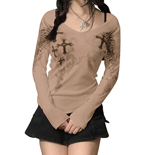 Image of Grunge Clothes for Women Y2K Tops Long Sleeve Fairy Grunge Aesthetic Shirts Teen Girls Vintage Graphic Tees Fall