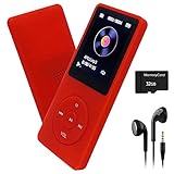 MP3 Player 32GB with Speaker FM Radio Earphone Portable Mini Red Music Player Voice Recorder E-Book...