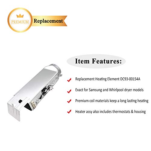 Primeswift DC93-00154A Heating Element Assembly Compatible With Samsung Dryer 3 Wire Duct Heater Fit DV520 DV511 DV45K6200EW DV45K7600EW DV48J7700EW Replace AP5582094 3282568 PS4216214