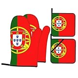 YYHWHJDE 4-teiliges Set mit portugiesischer Flagge, isolierter Ofenhandschuh und Topflappen, Verbrühungsschutz und Wärmeisolierung