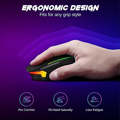 Redragon Gaming Maus Kabellose,RGB 2.4G/USB-C/Bluetooth Maus,Wiederaufladbare mit 9 Programmierbare Tasten-12000 DPI,Ergonomische Wireless Gaming Mouse für PC/Mac Gamer