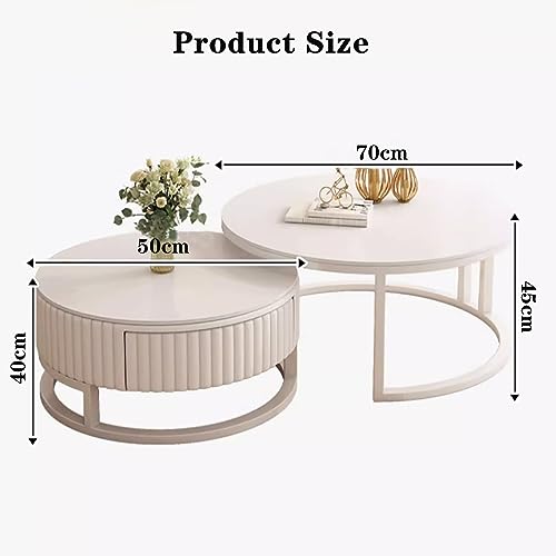 Nowoczesny zestaw okrągłych stolików kawowych 2 w 1 – stylowe białe okrągłe stoliki 80 cm do salonu, sypialni i biura, łatwy montaż, oszczędność miejsca, wszechstronny wystrój domu