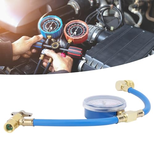 Kit de mangueras para refrigerante, kit de recarga de refrigerante para aire acondicionado con manómetro, válvula dispensadora de lata de 1/2 pulgada, acoplamiento rápido R134A para aire acondicionado automotriz miniatura 6