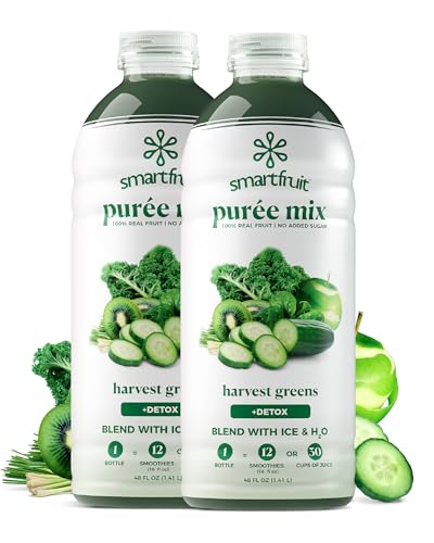 Image of Smartfruit Harvest Greens + Detox - 100% Real Fruit Puree with Kiwi, Cucumber, Kale, Spinach, Lemongrass, Apple & Banana - Great for Smoothies, Juice, Yogurt, Cocktails, Teas & More - 2-Pk, 48oz Each