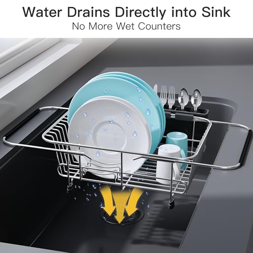 Image of JASIWAY Sink Small Dish Drying Rack with Utensil Holder, for RV, Apartment