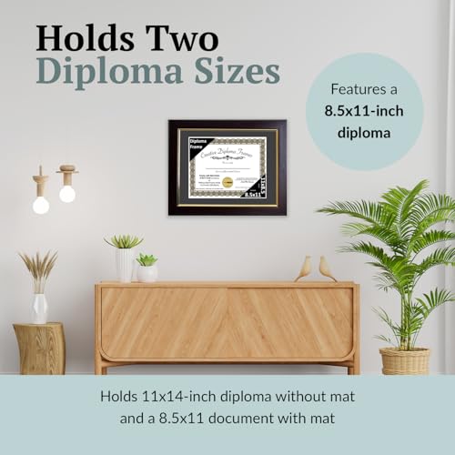 Creative Picture Frames 11\" x 14\" Majestic Mahogany with Gold Rim Diploma Frame & Mat, Displays 8.5\" x 11\" Certificate or 11\" x 14\" Document without Black Mat, Mahogany Finish, Full-Strength Glass - Thumbnail 4