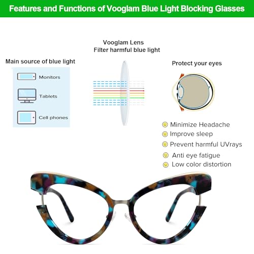 Image of VOOGLAM Stylish Oversized Cat Eye Blue Light Blocking Glasses for Women Anti Eyestrain UV Eyewear Jazzy