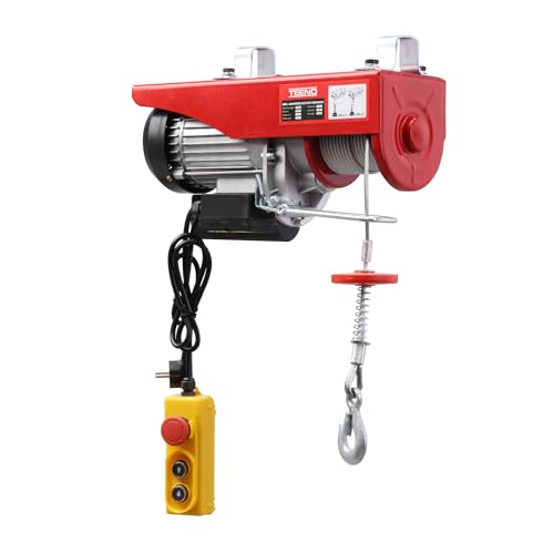TEENO Electric Winch 300 kg to 600 kg,Elektrische Seilwinde Hubhöhe 12m Seilzug Motorwinde 1200W Hubgeschwindigkeit Hebezug mit Fernbedienung Kettenzug, Hebezeug für Garage, Lager, Fabrik