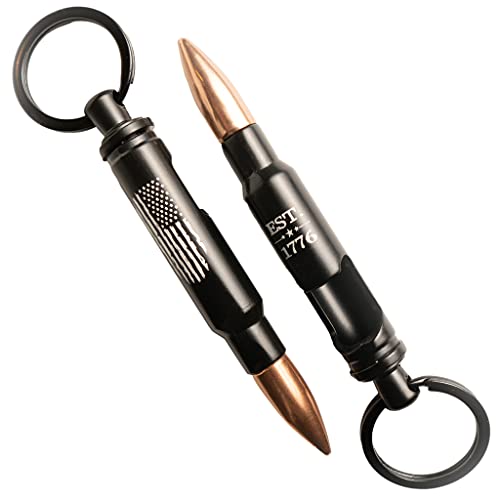 Bullet Bottle Opener Keychain for Men - Cool Laser Engraved American Flag 556 Cal Key Chain - Open Your Next Beer in the Most Patriotic Way Possible!