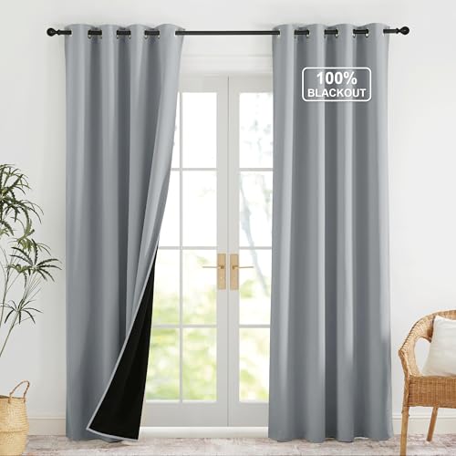 NICETOWN Grey Blackout Curtains 52x84 Inches (2 Panels)