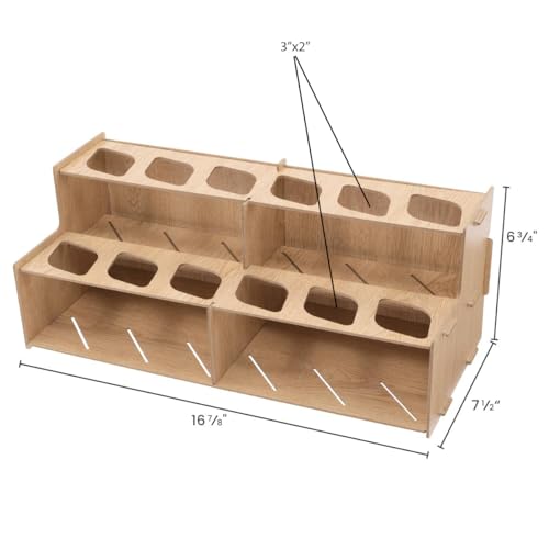 Image of HG Art Concepts Mezzo Artist Paint and Brush Racks - Wood Grain Laminate Multi Layer Desk Stand Professional Storage Display Organizer for Paintbrushes & Large Tubes - 3 Pack