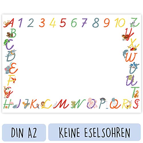 Sous-main pour enfants (papier A2 grand format - animaux - 25 feuilles) - Sous-main pour apprendre à écrire avec lettres et chiffres ABC - Cadeau de rentrée scolaire pour filles et garçons Cover