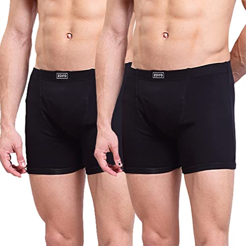 Zoiro Men's Solid Soft Cotton Classic Long Trunk (Black_XX-Large, Pack of 2)