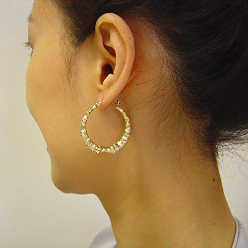 10k Yellow Gold Round Bamboo Hoop Earrings 1.2 Inches2