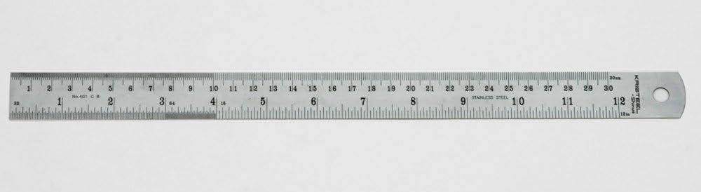 Kristeel Shinwa 12" 300 mm Rigid English Metric Satin Chrome Stainless Steel Machinist Engineer Ruler / Rule with Conversion Table Model 401 C8