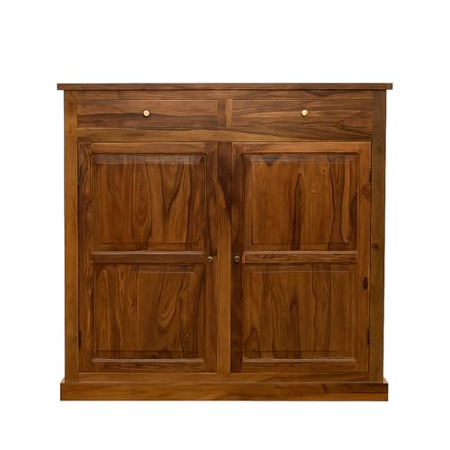 Image of Solid Sheesham Wood Shoe Cabinet with 2 Doors & 2 Drawers | Entryway Shoe Rack Storage Organizer | Natural Finish | 20 Pairs | No Assembly Required