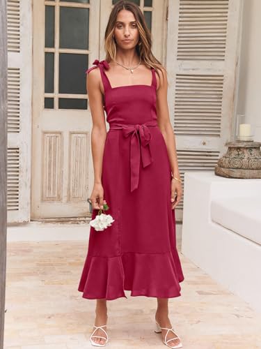 Image of ANRABESS Women's Square Neck Ruffle Split Midi Elegant Formal Wedding Guest Cocktail Bridesmaid Graduation Party Dresses