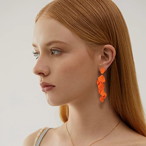 Fansilver Statement Drop Raffia Dangle Geometric Boho Long Tassel Hot Pink Earrings for Women2