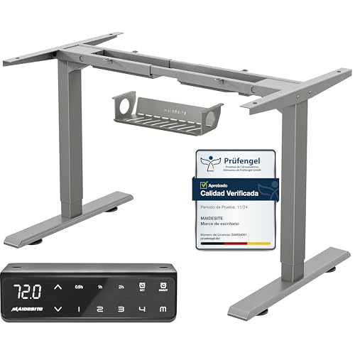 MAIDeSITe Mesa de pie eléctrica Ajustable en Altura 2 Patas Elevadoras con Motor Dual Gris