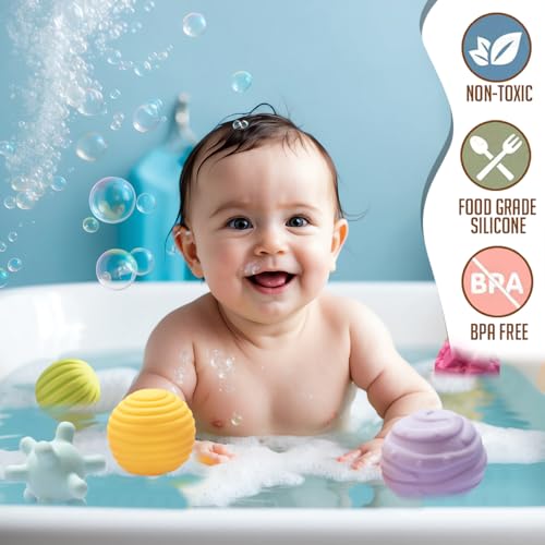 Image of Amazon Brand - Jam & Honey Baby Bath Toy Set of 8 for Toddlers I Colorful Combo of Balls| chuchu Toys I Floating Bath Toy I (Multicolor)