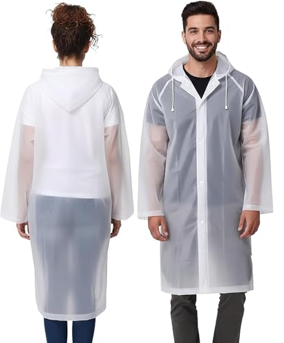Image of Motopack EVA Waterproof Raincoat for Men & Women with Hood | Unisex Reusable Transparent Universal Rain Wear | Lightweight Full Sleeve Poncho with Button Closure for Travel, Camping & Hiking (White)