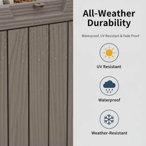 Image of 45 Gallon Lockable Deck Box for Indoor & Outdoor Storage, All-Weather Water Resistant Chest for Garage, Holiday Decor, Patio Cushions & Tools